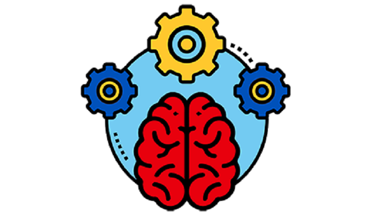 Brain with three gears hovering over it
